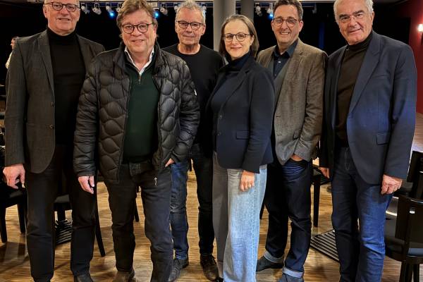 Von links: Axel Vornam, Béla Réthy, Wolfgang Heim, Izabela Beeken, Steffen Kübler, Guido Rebstock