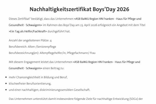 Ausgezeichnet: Das ASB Haus für Pflege und Gesundheit in Schwaigern