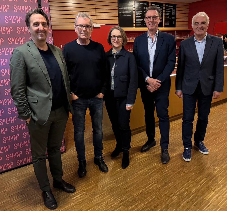 HEIMspiel im Salon3. V.l.: Steffen Kübler, Wolfgang Heim, Izabela Beeken, Arthur Landwehr und Guido Rebstock