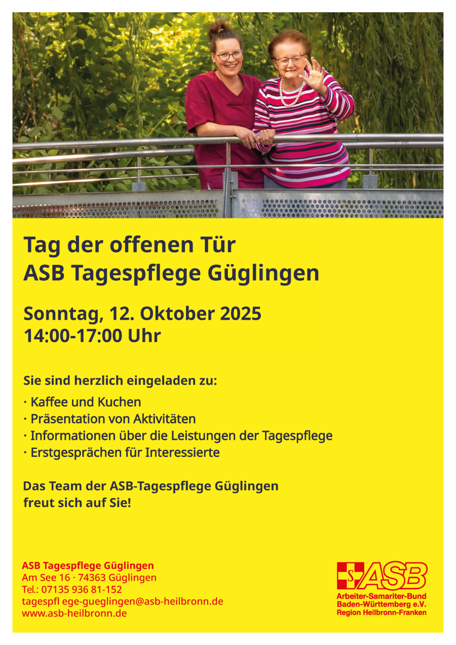 Einladung zum Tag der offenen Tür, ASB-Tagespflege in Güglingen.