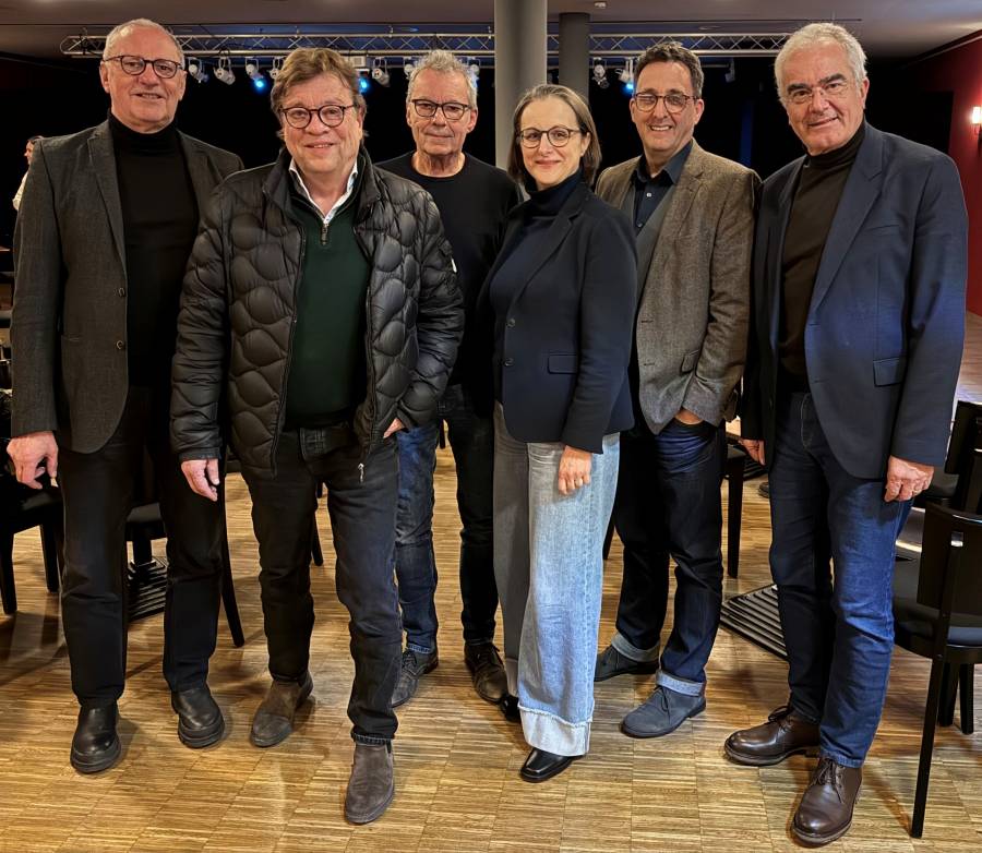 Von links: Axel Vornam, Béla Réthy, Wolfgang Heim, Izabela Beeken, Steffen Kübler, Guido Rebstock